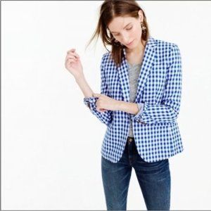 J.Crew  Blue and White Gingham Linen Campbell Blazer (Size 4)